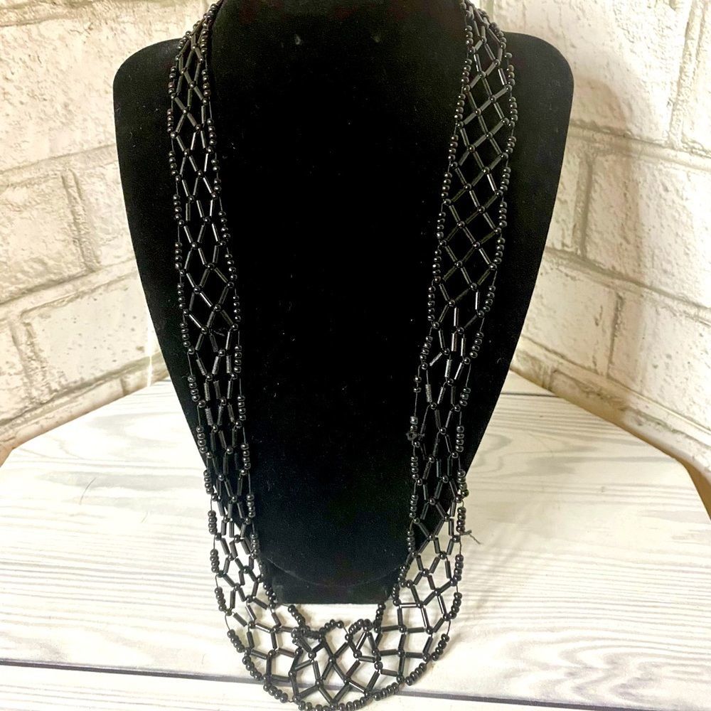 Black Seed Bead Mesh Necklace